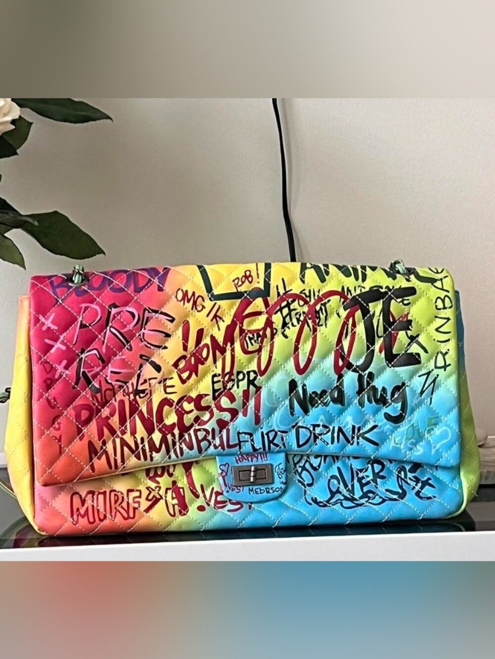 Graffiti Rainbow Quilted Street Wear Weekender Shoulder Bag